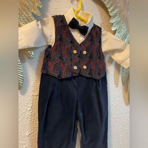 Vintage Baby Boys Outfit Pants Shirt Bow 3-6 Month